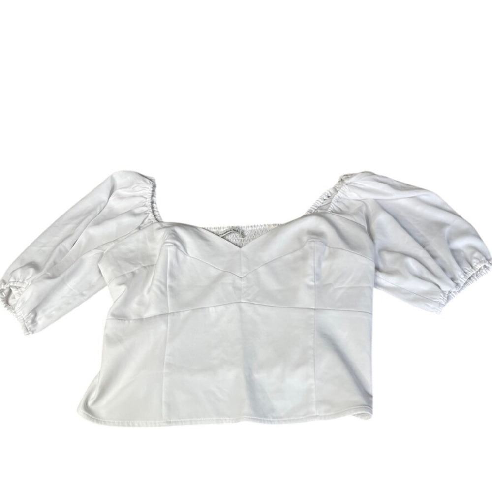 Abercrombie Fitch‎ White Smocked Puff Sleeve Square Neck Top Women's XL